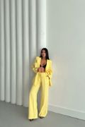 MODAL 4 DÜĞME ASTARSIZ CEKET - PANTOLON TAKIM - Sarı resmi